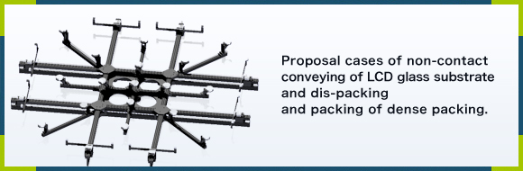 Proposal cases of non-contact conveying of LCD glass substrate and dis-packing and packing of dense packing.