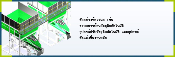 ตัวอย่างข้อเสนอ เช่น ระบบการป้อนวัตถุดิบอัตโนมัติ อุปกรณ์ปรับวัตถุดิบอัตโนมัติ และอุปกรณ์  ตัดแต่งชิ้นงานหลัก 